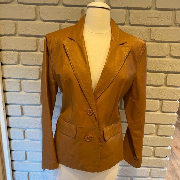 Bagatelle 100% Leather Blazer in Camel Women's Size 6 #002 - Picture 1 of 8